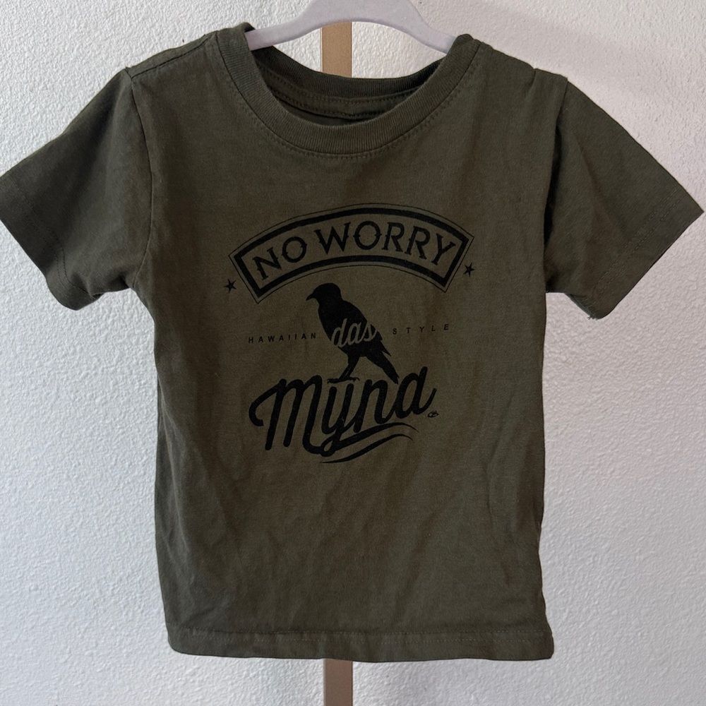 Kids Hawaiian inspired No worry das myna” Olive Green T-Shirt- 2T